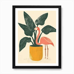 Jamess Flamingo And Banana Plants Minimalist Illustration 3 Art Print