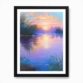 Sunrise Over Pond Waterscape Marble Acrylic Painting 3 Art Print