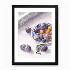 Plums with China Bowl Art Print