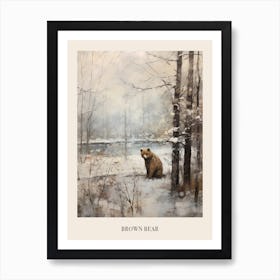 Vintage Winter Animal Painting Poster Brown Bear 4 Art Print