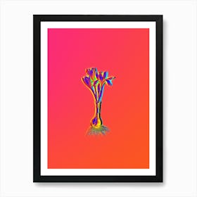 Neon Autumn Crocus Botanical in Hot Pink and Electric Blue n.0072 Art Print