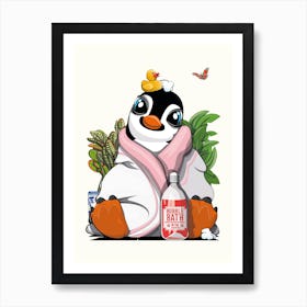 Penguin In Bath Towel Art Print