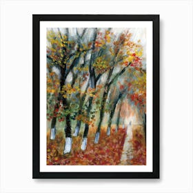 Autumn Stroll - Anton Maliar fall trees leaves landscape vertical orange brown nature hand painted Art Print