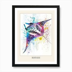 Manta Ray Colourful Watercolour 4 Poster Art Print