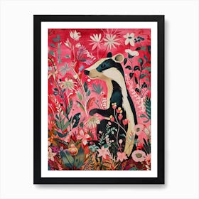 Floral Animal Painting Badger 3 Art Print