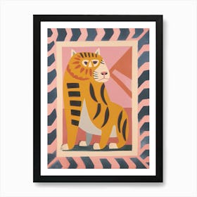 Pink Folk Tiger 4 Art Print