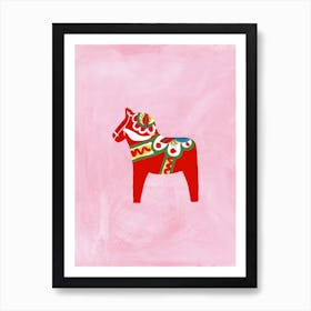 Swedish Dala Horse Red on Pink Art Print