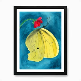 Yellow Butterfly - yellow teal red vertical Art Print