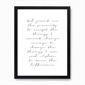The Serenity Prayer Thin Script Art Print