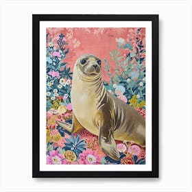 Floral Animal Painting Elephant Seal 3 Art Print
