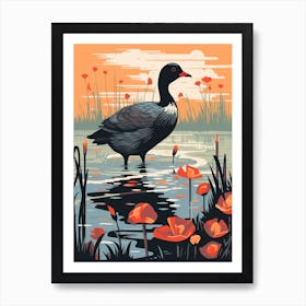 Vintage Bird Linocut Coot 2 Art Print