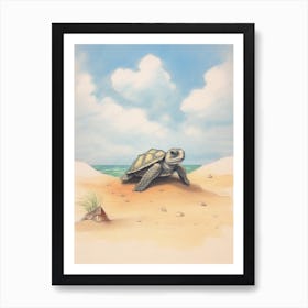 Cute Sea Turtle On The Beach Drawing 6 Art Print