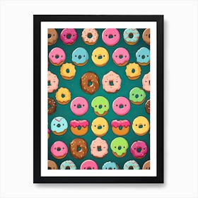 Kawaii Donuts Pattern Art Print