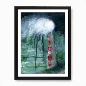 Lighthouse painting green black dark light sea contemporary modern  Art Print