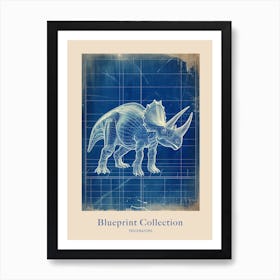 Triceratops Dinosaur Blue Print Sketch 1 Poster Art Print