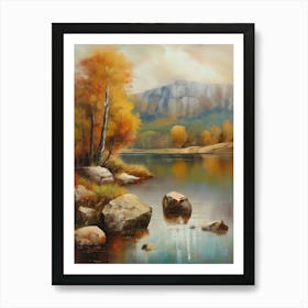 Autumn Lake,Forest Lake, Vintage Oil Painting, Farmhouse Wall Decorations, Antique Landscape, Vintage Landscape Oil Painting.6 2 Art Print