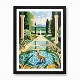 Painting Of A Dog In The Palace Of Versailles Garden, France In The Style Of Matisse 01 Art Print