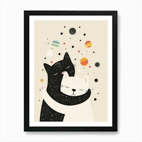 Cats Hugging Planets Art Print