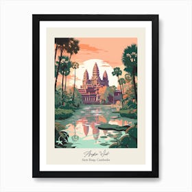 Angkor Wat   Siem Reap, Cambodia   Cute Botanical Illustration Travel 1 Poster Art Print