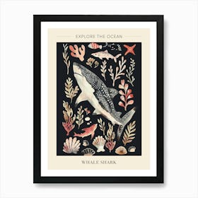 Whale Shark Seascape Black Background Illustration 4 Poster Affiche