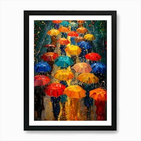 Umbrellas In The Rain 3 Art Print