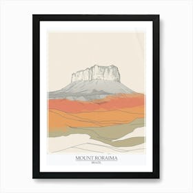 Mount Roraima Venezuela Brazil Color Line Drawing 7 Poster Art Print