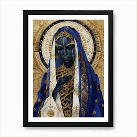 Golden Blue African Woman Art Print