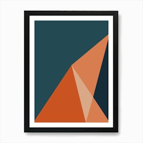 Modern Aesthetic Geometric Abstraction Color Block in Dark Teal Blue and Orange Art Print