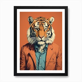 Tiger Illustrations Wearing A Smart Shirt 4 Art Print