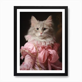 Cat In Pink Dress With Bows Rococo Style 4 Art Print