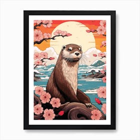 Otter Animal Drawing In The Style Of Ukiyo E 2 Art Print