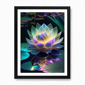 Lotus Flower In Garden Holographic 3 Art Print