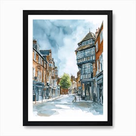 Kingston Upon Thames London Borough   Street Watercolour 1 Art Print