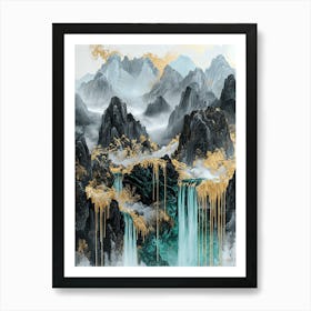 Rocky Mountain Range Golden Peaks - Aerial Harmony Art Print