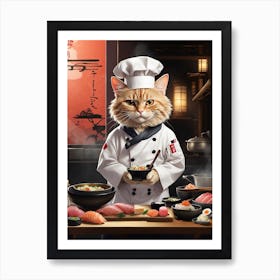 Cat Japanese Sushi Art Print