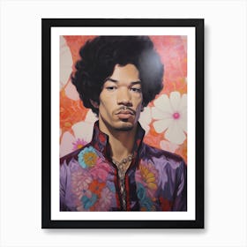 Jimi Hendrix Floral Portrait 2 Art Print