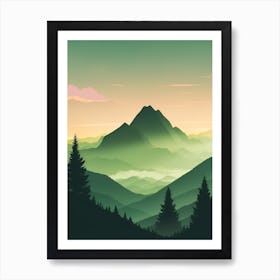 Misty Mountains Vertical Composition In Green Tone 213 Art Print