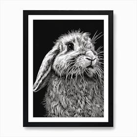 American Fuzzy Lop Blockprint Rabbit Illustration 3 Art Print