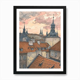 Prague Rooftops Morning Skyline 2 Art Print