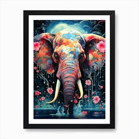 Elephant With Flowers Art Print