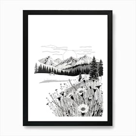 Mountains And Flowers Art Print