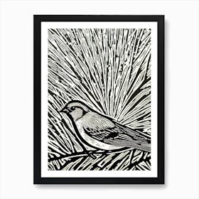 Sparrow Linocut Bird Art Print
