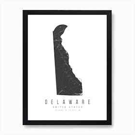 Delaware Mono Black And White Modern Minimal Street Map Art Print