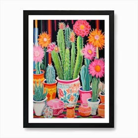 Cactus Painting Maximalist Still Life Woolly Torch Cactus 4 Art Print
