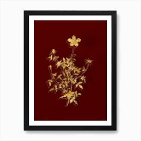 Vintage Single Dwarf Chinese Rose Botanical in Gold on Red n.0533 Art Print