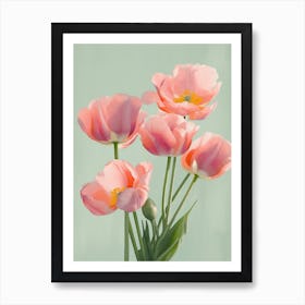 Bunch Of Tulips Flowers Acrylic Painting In Pastel Colours 12 Affiche