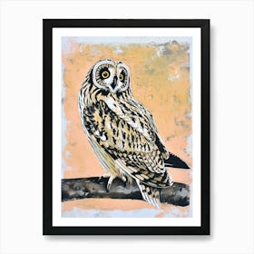 Short Eared Owl Linocut Blockprint 1 Art Print