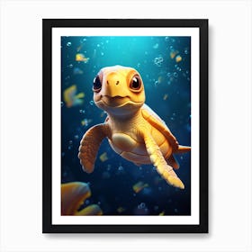 Cute Animated Sea Turtle 3 Art Print