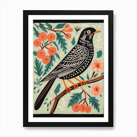 Vintage Bird Linocut Cuckoo 2 Art Print