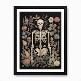 Botanical Skeleton Vintage Flowers Painting (53) Art Print